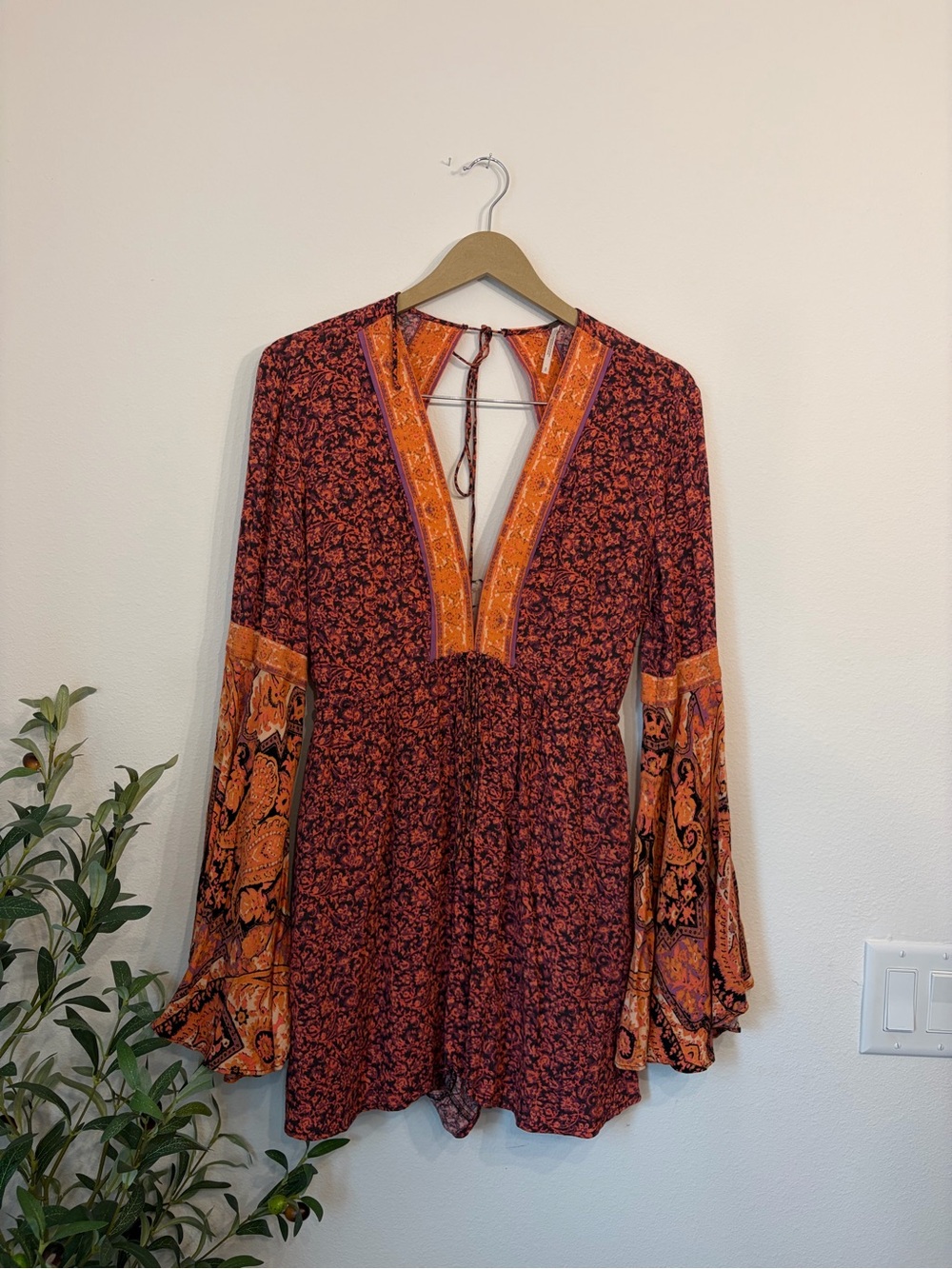 Free People Rust Mini romper with Orange Paisley Trim small